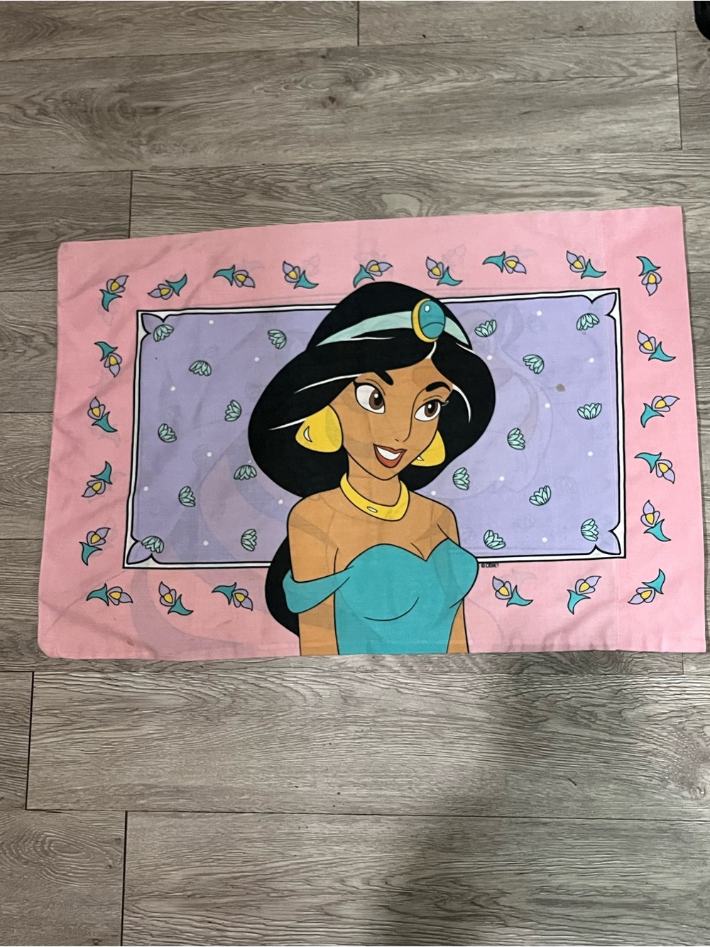 Vintage 90s Disney Aladdin Princess Jasmine Rajah Reversible Pillowcase Pink HTF